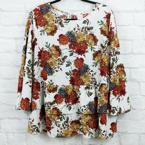Time & Tru Peplum Ruffle Floral Top Plus Size XXL